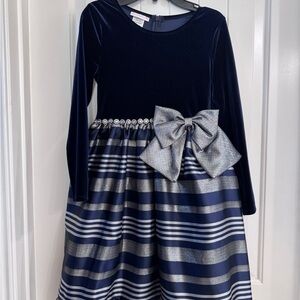 Bonnie Jean Navy and Silver Formal Dress with Bow